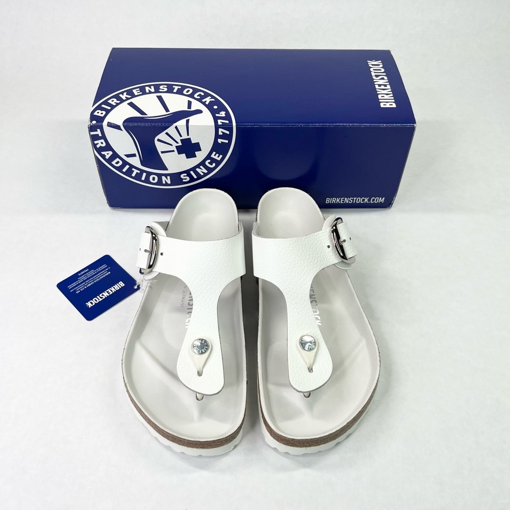 **SOLD** Birkenstock Big Buckle Gizeh White Leather 39 Regular Women 8 Men 6 - Picture 1 of 16